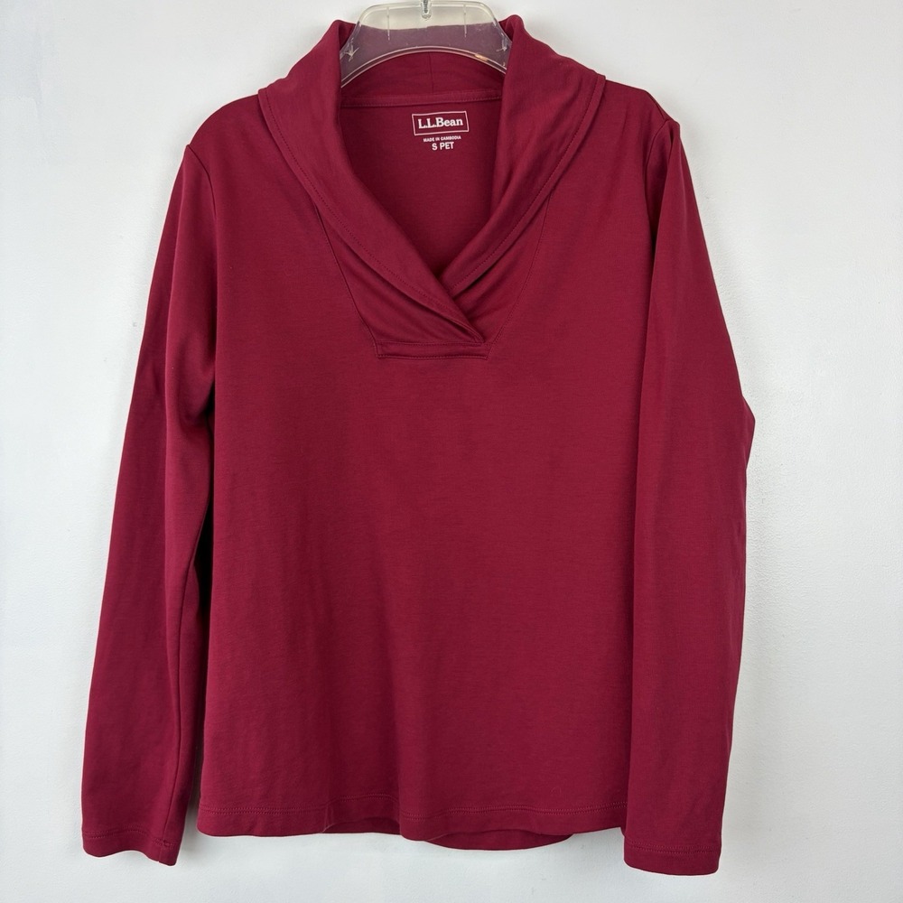 LL Bean Shawl Collar Top Womens Small Petite Cotton Long Sleeve Capsule